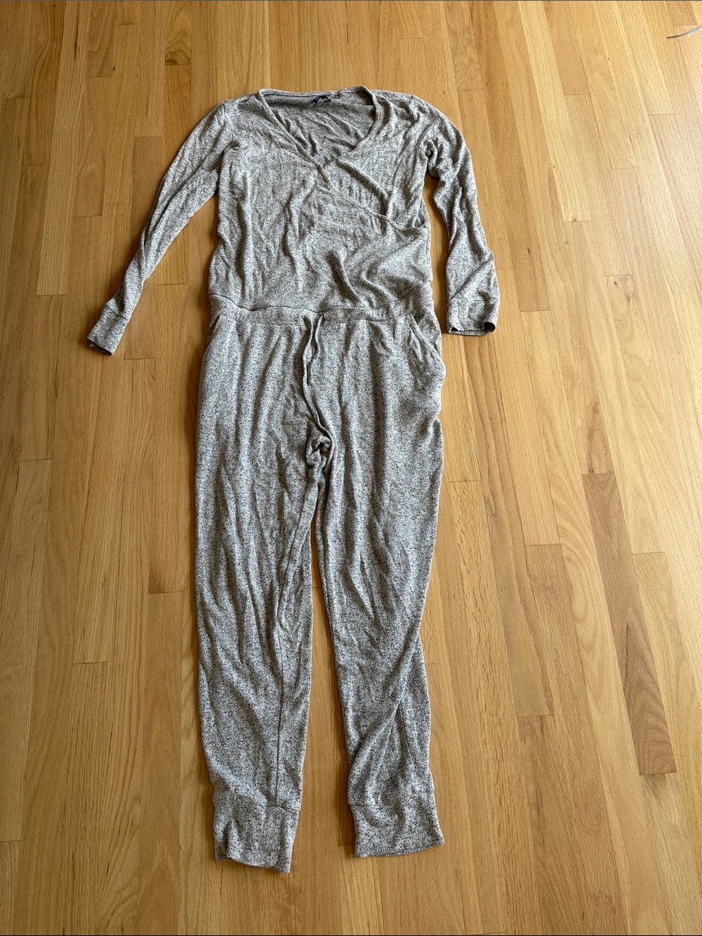 Seraphine Heather Gray Long Sleeve Knit Maternity Nursing Jumpsuit - Picture 2 of 6